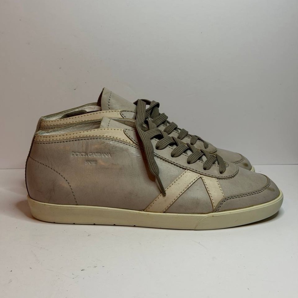 Dolce & Gabbana Grey Leather Mid-Top Sneakers Size 5.5 UK